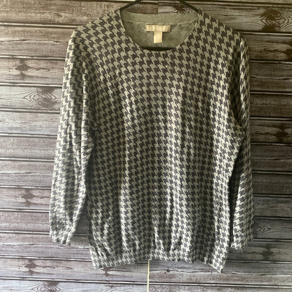 Banana Republic‎ Women's Sweater Size XL Gray Houndstooth Long-Sleeved NWT